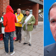 Förstagångsväljare utanför vallokal i Gustavsberg, Värmdö, och Stefan Löfven.