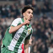 Hammarbys Sebastian Tounekti jublar efter 2-1 målet under fotbollsmatchen i Svenska Cupen mellan Hammarby och Kalmar.