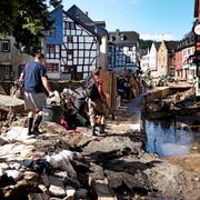 Översvämningsdrabbade Bad Muenstereifeld i västra Tyskland. 