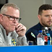 Janne Andersson under fotbollslandslagets pressträff i dag inför träningslandskampen mot Estland.