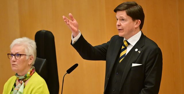 Första vice talman Åsa Lindestam och Riksdagens talman Andreas Norlén. Jonas Ekströmer/TT