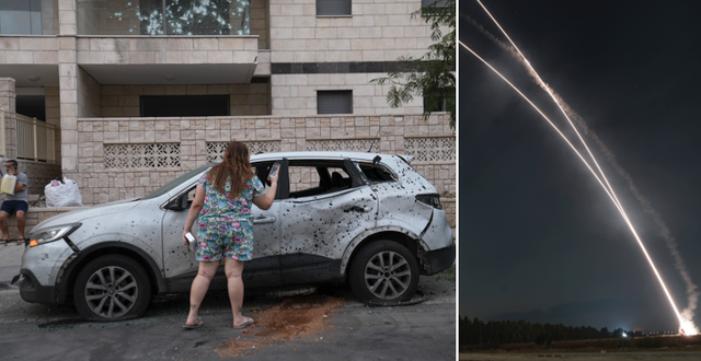Bil förstörd av raket i Gaza / Robot skjuts upp för att fånga raket mot Israel AP