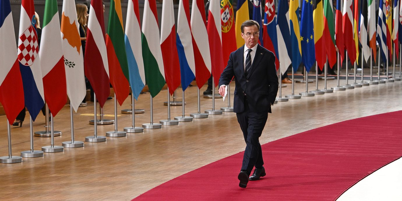 Statsminister Ulf Kristersson (M) innan dagens EU-toppmöte i Bryssel.