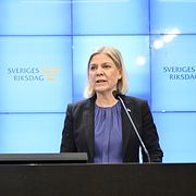 Socialdemokraternas partiledare Magdalena Andersson (S) och ekonomisk-politiske talesperson Mikael Damberg (S).
