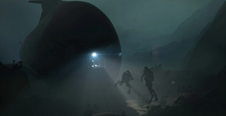 Illustration. Dykare lämnar ubåten A26.