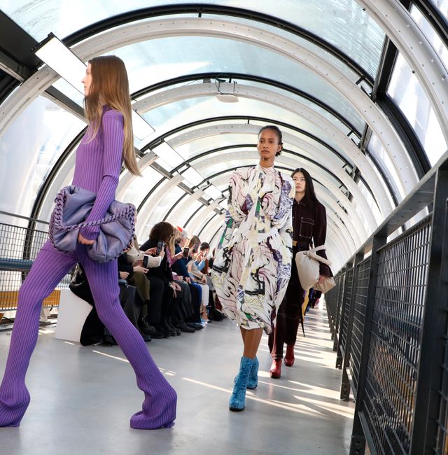 Models wear creations for the Stella McCartney Ready To Wear Fall/Winter 2022-2023 fashion collection, unveiled during the Fashion Week in Paris, Monday, March 7, 2022. Vianney Le Caer / AP