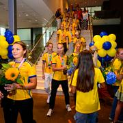 Det svenska damlandslaget i fotboll har mottagning efter bronsplatsen i VM. 