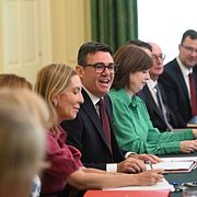 Andy Burnham under sitt första regeringssammanträde under tisdagen.