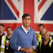 British Prime Minister Rishi Sunak holds a speech during his visit to the Well Healthcare Supplies as he campaigns in the Midlands, July 1, 2024.