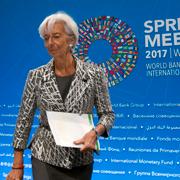 IMF-chefen Christine Lagarde under IMF:s vårmöte i Washington DC på lördagen.