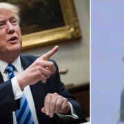 Donald Trump vid en pressträff i dag. Bild från när jättebomben GBU-43 testavfyrades 2003.