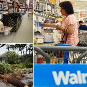 Home Depot-anställd, kund på Wall-Mart och förödelse efter stormen Irma i Florida.