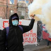 Protest utanför Belarus ambassad i Kyiv.