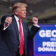 Trump inför sitt tal i natt.