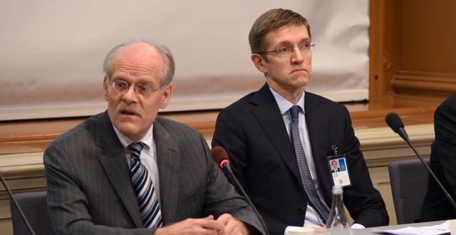Riksbankschef Stefan Ingves och vice riksbankschef Martin Flodén.  Lars Schröder/TT