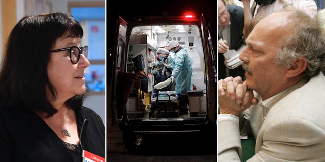 KI-forskaren Judith Bruchfeld. Ambulans med coronapatient. Anders Ekbom, KI-professor. TT.