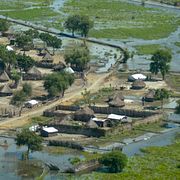 Översvämmad by i delstaten Jonglei, Sydsudan.