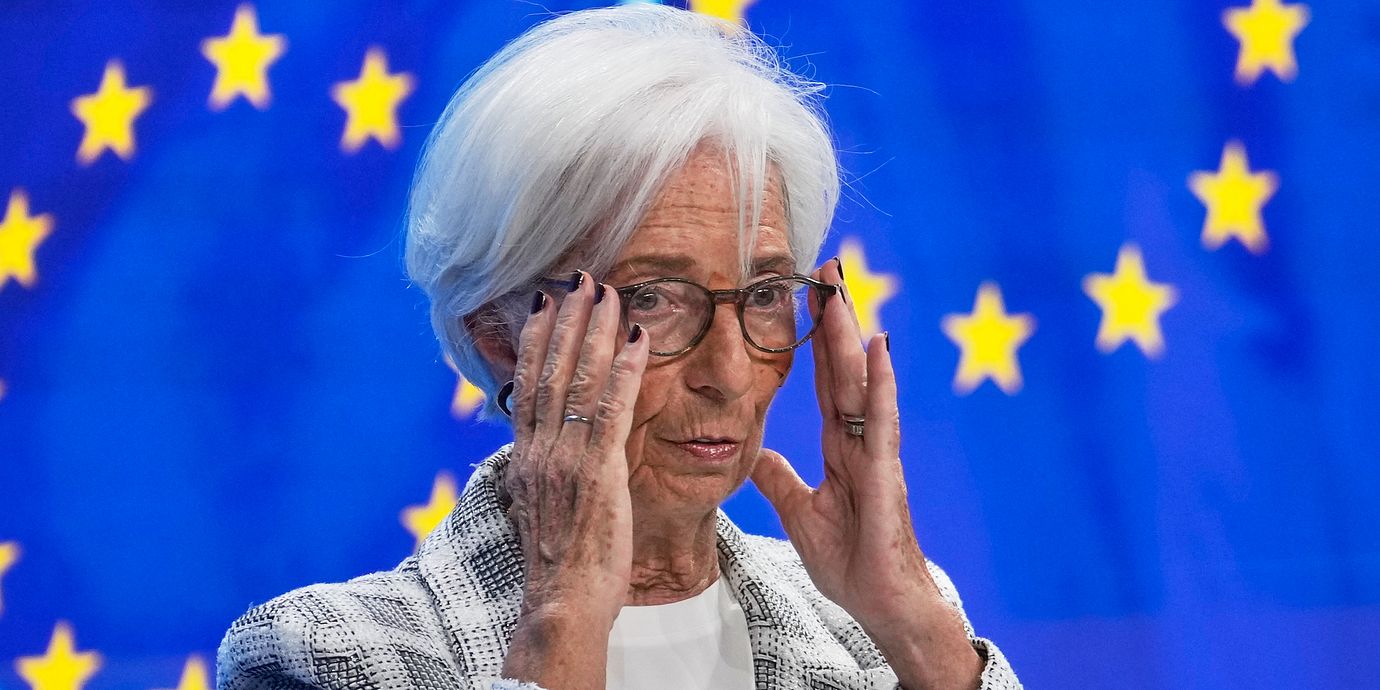 ECB-chefen Christine Lagarde på dagens pressträff.