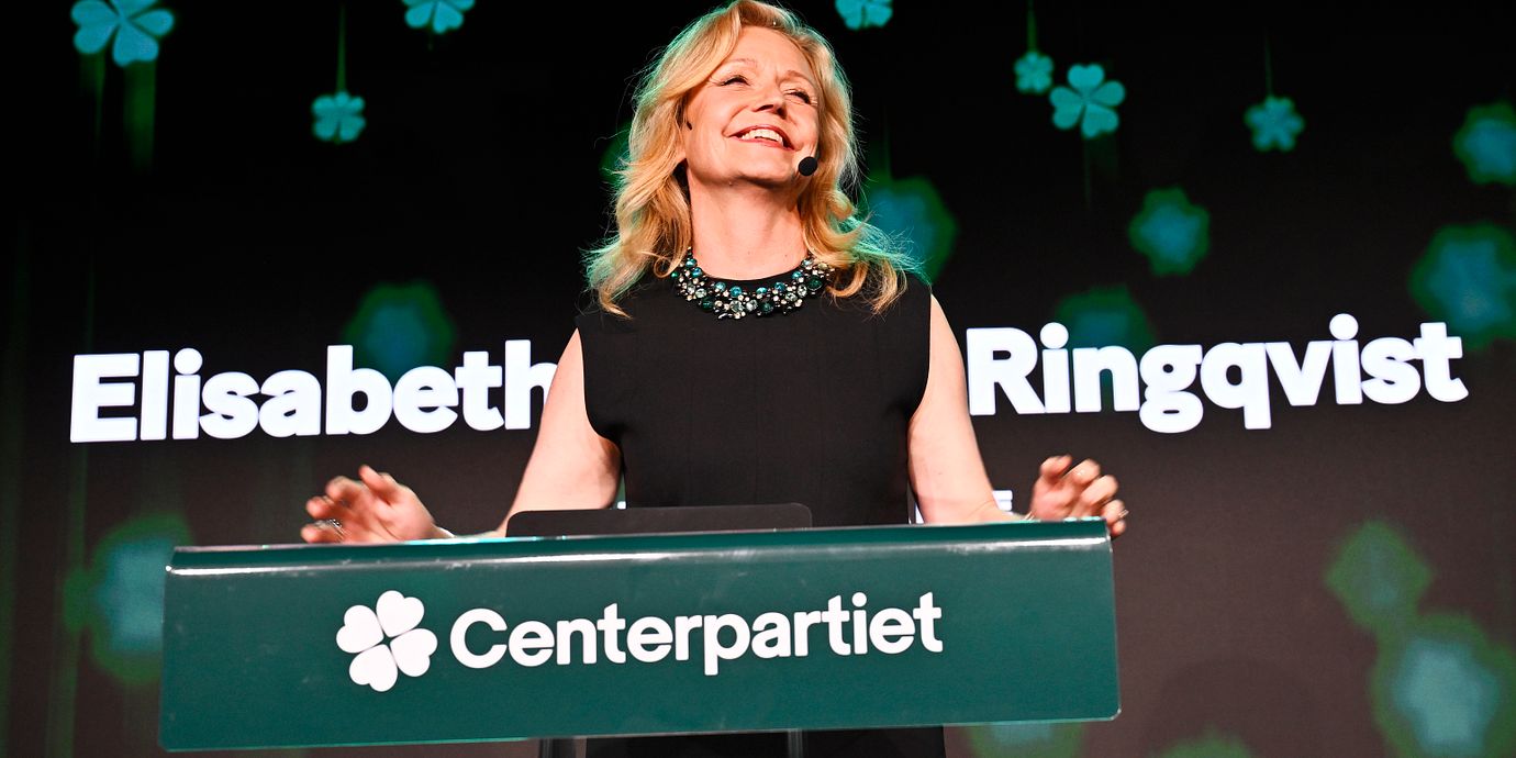 Arkivbild från valdagen: Centerpartiets partiledare Elisabeth Thand Ringqvist (C) talar under Centerpartiets valvaka på Sergel Hub.