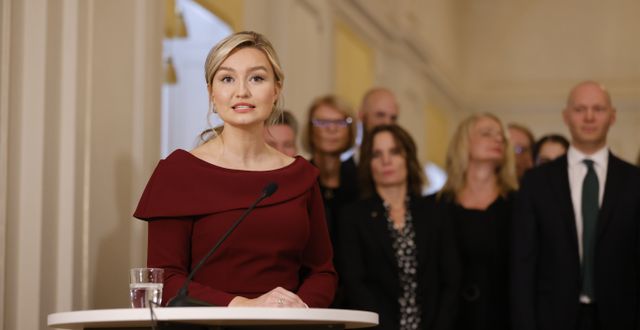 Ebba Busch på pressträffen där nya statsråden i regeringen presenteras. Christine Olsson/TT