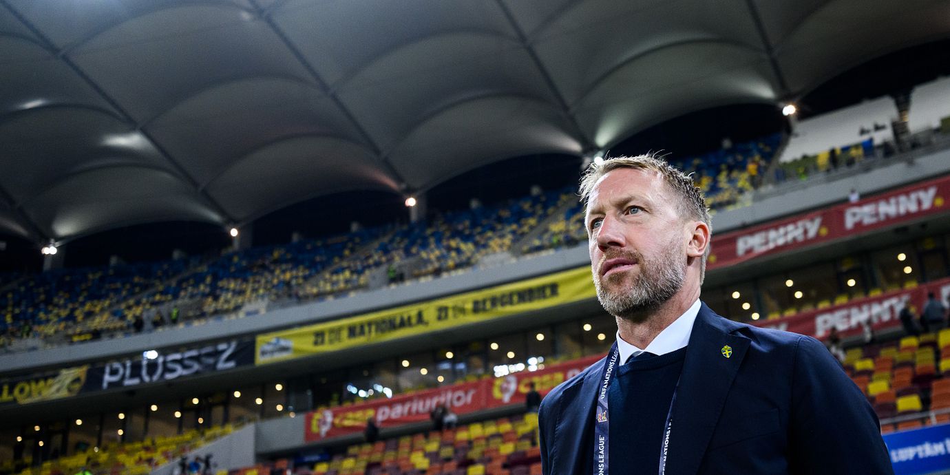 Graham Potter efter bortamatchen mot Rumänien.