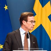 Statsminister Ulf Kristersson (M), energi- och näringsminister Ebba Busch (KD), arbetsmarknads- och integrationsminister Johan Pehrson (L) samt Sverigedemokraternas partiledare Jimmie Åkesson (SD).