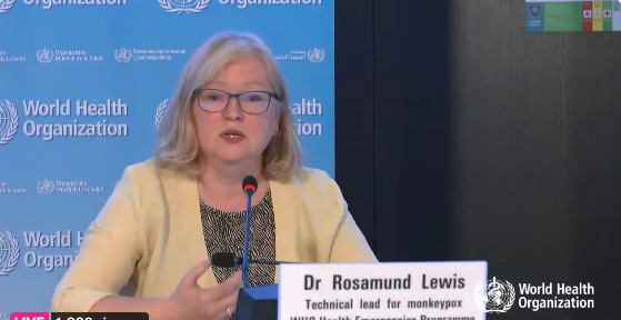 Rosamund Lewis.  WHO:s presskonferens.