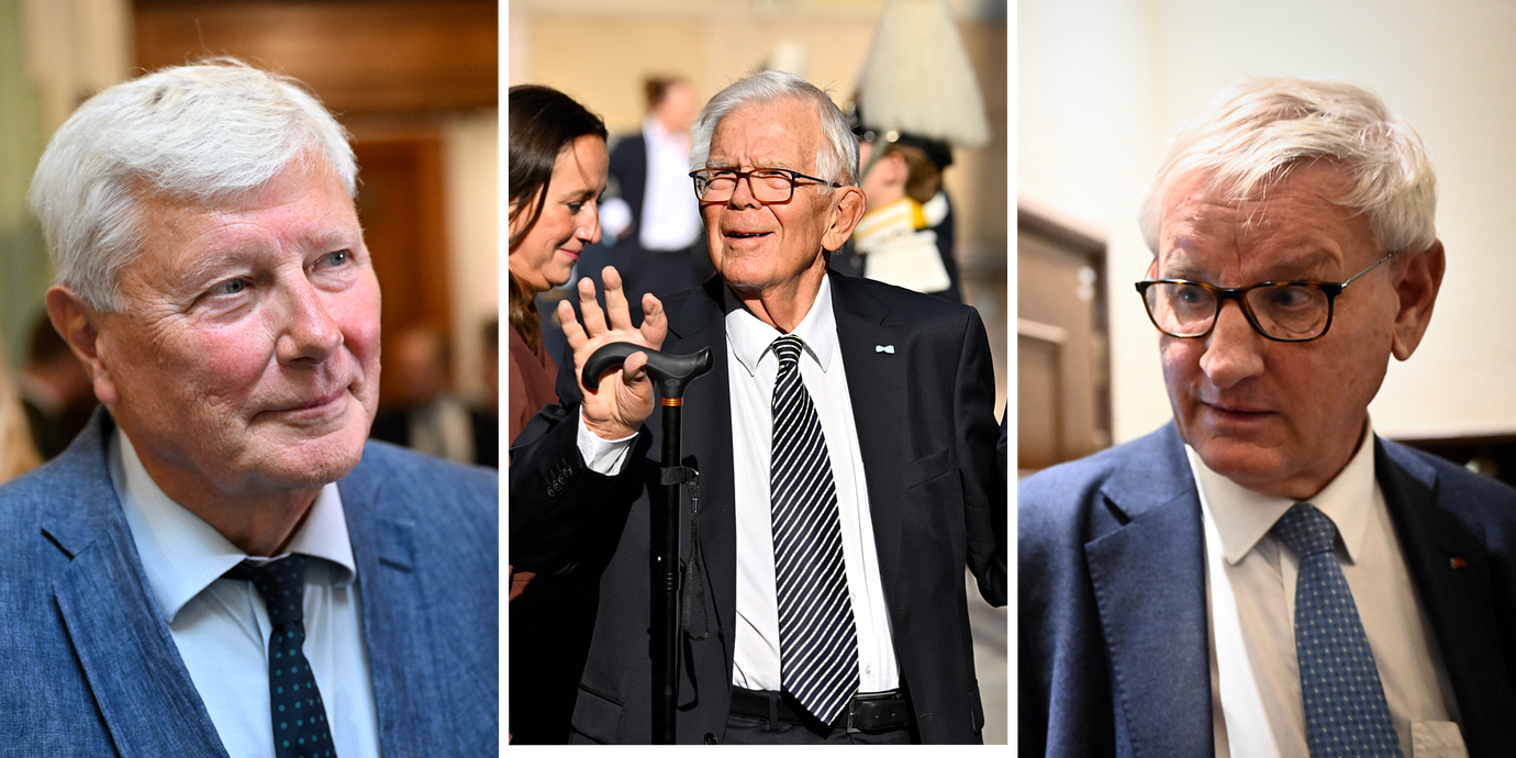 De tidigare partiledarna Lars Ohly (V), Alf Svensson (KD) och Carl Bildt (M)