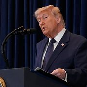 Donald Trump på presskonferensen.