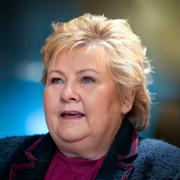 Erna Solberg under dagens pressträff.