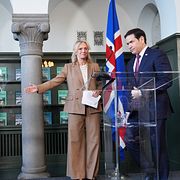 Marco Rubio  och Thorgerour Katrín Gunnarsdottir under pressträffen.