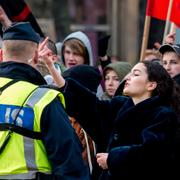 Motdemonstranter vid lördagens demonstration.