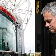 Arkivbilder: Old Trafford och José Mourinho utanför hans hem i London på måndagen.