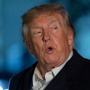 President Donald Trump talks to reporters as he walks on the South Lawn upon his arrival to the White House, Thursday, Oct. 8, 2026, in Washington. (AP Photo/Jose Luis Magana)  DCJL107