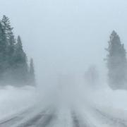 Vinterväg med snö, väg 45 mellan Överhogdal och Ytterhogdal i Jämtlands län.