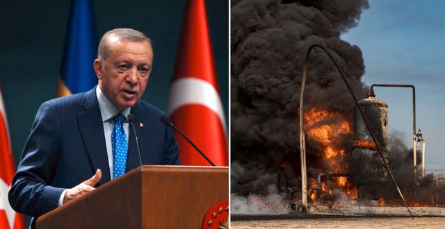 Erdogan/Bombad oljedepå i norra Syrien. AP