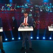 Från vänster Jonas Sjöstedt (V), Jimmie Åkesson (SD) och Ebba Busch Thor (KD) inför Aftonbladets partiledardebatt på Cirkus, Skandiascenen i Stockholm. 