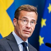 Statsminister Ulf Kristersson (M) under en pressträff om det säkerhetspolitiska läget. 