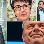 Gustav Fridolin, Eva-Lis Sirén, Stefan Löfven, Magdalena Andersson, Ibrahim Baylan och Jan Björklund.