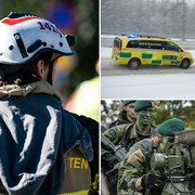 Brandman, ambulans, soldater Försvarsmakten, skördetröska/Illustrationsbilder