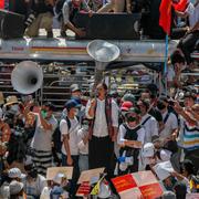 Demonstranter i Rangoon.