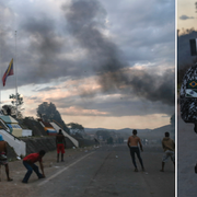 Bilder från de våldsamma protester som inträffade vid gränsen mellan Brasilien och Venezuela efter att den stängts i februari.