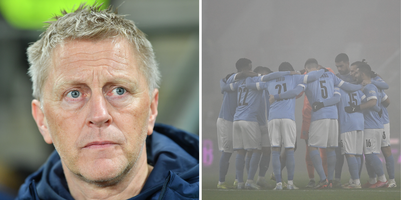 Irlands förbundskapten Heimir Hallgrimsson och en bild på det israeliska landslaget.