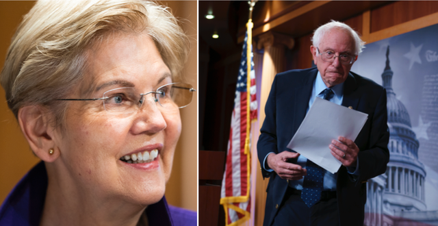 Senatorerna Elizabeth Warren och Bernie Sanders. TT