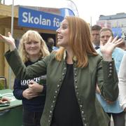 Centerpartiets ledare Annie Lööf vid Centerpartiets valspurt på Sergels torg.