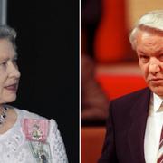 Elizabeth II och Boris Jeltsin under början av 1990-talet  då händelsen ska ha ägt rum.