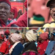 EFF:s ledare Julius Malema, partiets anhängare och president Jacob Zuma.