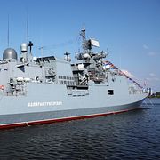 Arkivbild: Enligt uppgifter till Sky News rör det sig om fregatten Admiral Grigorovitj, här i Kronstadt utanför Sankt Petersburg den 27 juli 2025.