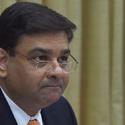 RBI-chefen Urjit Patel under onsdagens presskonferens.