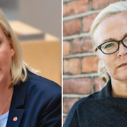 Finansminsiter Magdalena Andersson (S) och Britta Lejon, ordförande för fackförbundet ST.